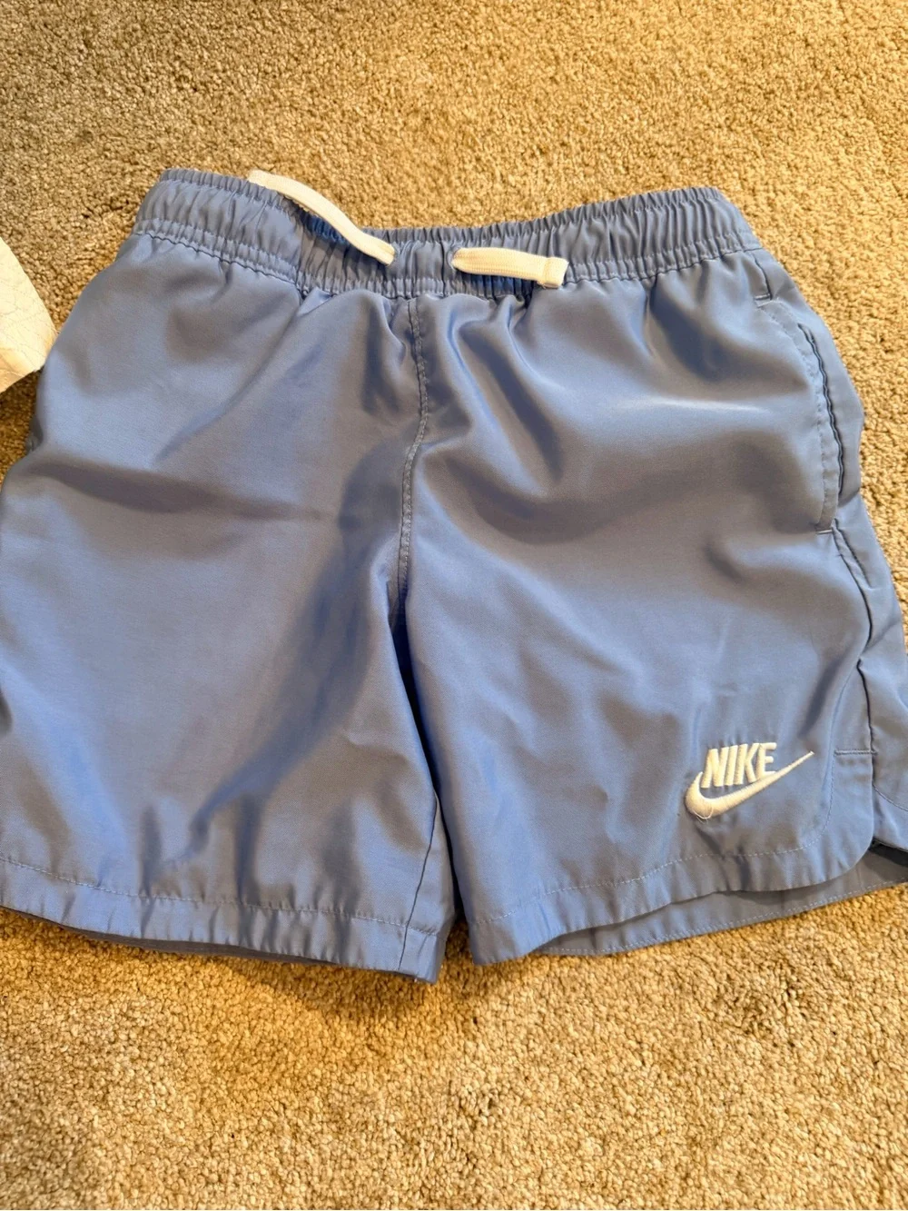 Nike Light Blue Kids Swim Trunks with White Logo